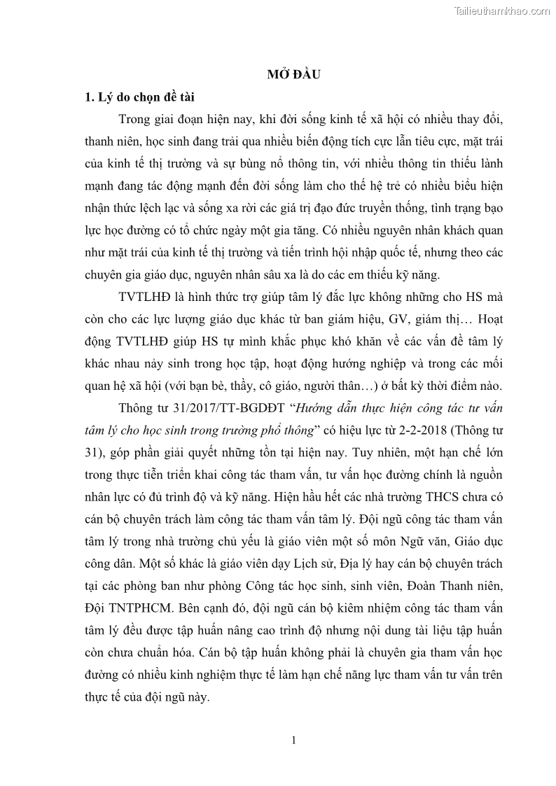 Luận văn thạc sĩ khoa học giáo dục Quản lý bồi dưỡng năng lực tư vấn tâm lý học đường cho giáo viên ở các trường trung học cơ sở thành phố Móng Cái, tỉnh Quảng Ninh - 2 Trang 13