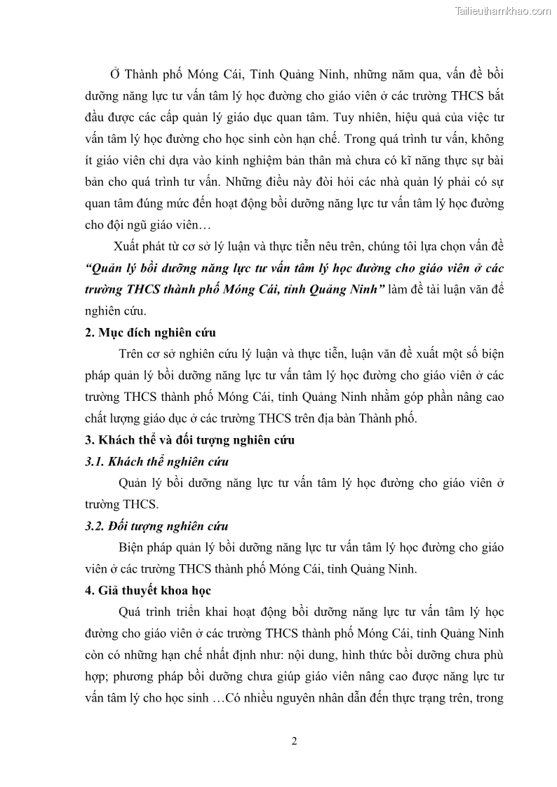 Luận văn thạc sĩ khoa học giáo dục Quản lý bồi dưỡng năng lực tư vấn tâm lý học đường cho giáo viên ở các trường trung học cơ sở thành phố Móng Cái, tỉnh Quảng Ninh - 2 Trang 14