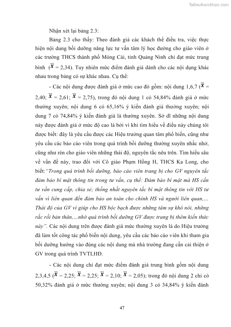 Luận văn thạc sĩ khoa học giáo dục Quản lý bồi dưỡng năng lực tư vấn tâm lý học đường cho giáo viên ở các trường trung học cơ sở thành phố Móng Cái, tỉnh Quảng Ninh - 5 Trang 59