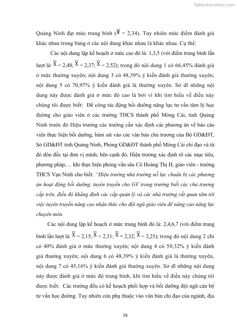 Luận văn thạc sĩ khoa học giáo dục Quản lý bồi dưỡng năng lực tư vấn tâm lý học đường cho giáo viên ở các trường trung học cơ sở thành phố Móng Cái, tỉnh Quảng Ninh - 6 Trang 70