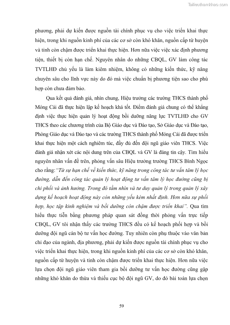 Luận văn thạc sĩ khoa học giáo dục Quản lý bồi dưỡng năng lực tư vấn tâm lý học đường cho giáo viên ở các trường trung học cơ sở thành phố Móng Cái, tỉnh Quảng Ninh - 6 Trang 71