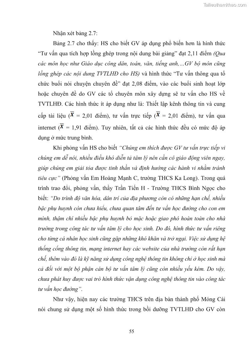 Luận văn thạc sĩ khoa học giáo dục Quản lý bồi dưỡng năng lực tư vấn tâm lý học đường cho giáo viên ở các trường trung học cơ sở thành phố Móng Cái, tỉnh Quảng Ninh - 6 Trang 67