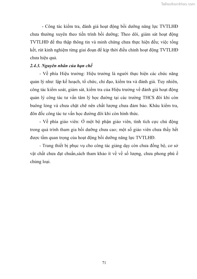 Luận văn thạc sĩ khoa học giáo dục Quản lý bồi dưỡng năng lực tư vấn tâm lý học đường cho giáo viên ở các trường trung học cơ sở thành phố Móng Cái, tỉnh Quảng Ninh - 7 Trang 83