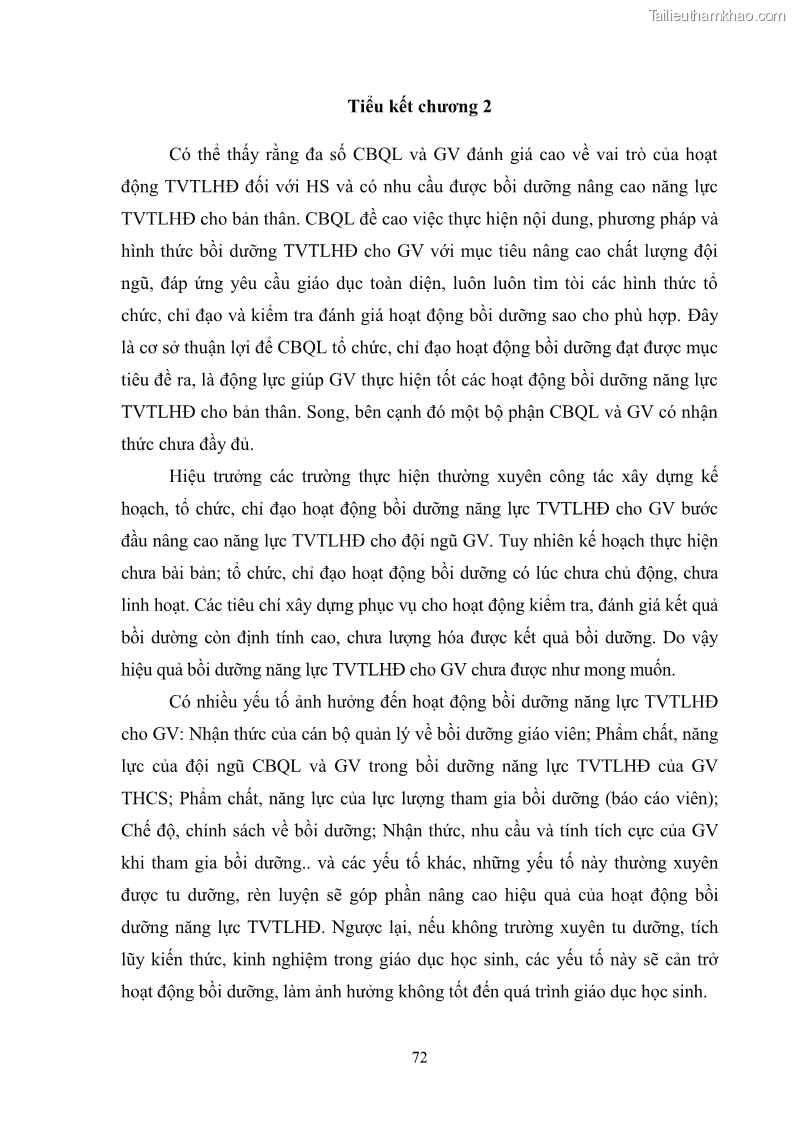 Luận văn thạc sĩ khoa học giáo dục Quản lý bồi dưỡng năng lực tư vấn tâm lý học đường cho giáo viên ở các trường trung học cơ sở thành phố Móng Cái, tỉnh Quảng Ninh - 7 Trang 84