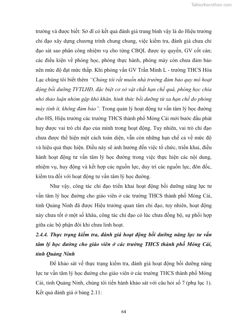 Luận văn thạc sĩ khoa học giáo dục Quản lý bồi dưỡng năng lực tư vấn tâm lý học đường cho giáo viên ở các trường trung học cơ sở thành phố Móng Cái, tỉnh Quảng Ninh - 7 Trang 76