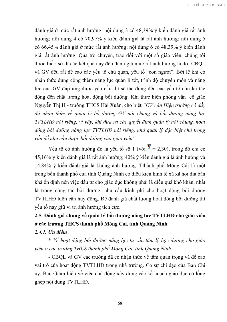 Luận văn thạc sĩ khoa học giáo dục Quản lý bồi dưỡng năng lực tư vấn tâm lý học đường cho giáo viên ở các trường trung học cơ sở thành phố Móng Cái, tỉnh Quảng Ninh - 7 Trang 80