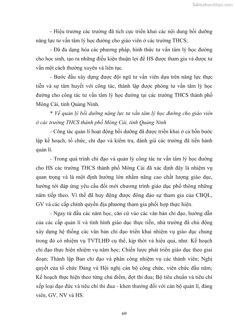 Luận văn thạc sĩ khoa học giáo dục Quản lý bồi dưỡng năng lực tư vấn tâm lý học đường cho giáo viên ở các trường trung học cơ sở thành phố Móng Cái, tỉnh Quảng Ninh - 7 Trang 81