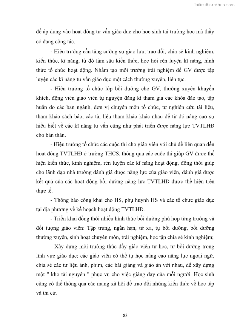 Luận văn thạc sĩ khoa học giáo dục Quản lý bồi dưỡng năng lực tư vấn tâm lý học đường cho giáo viên ở các trường trung học cơ sở thành phố Móng Cái, tỉnh Quảng Ninh - 8 Trang 95