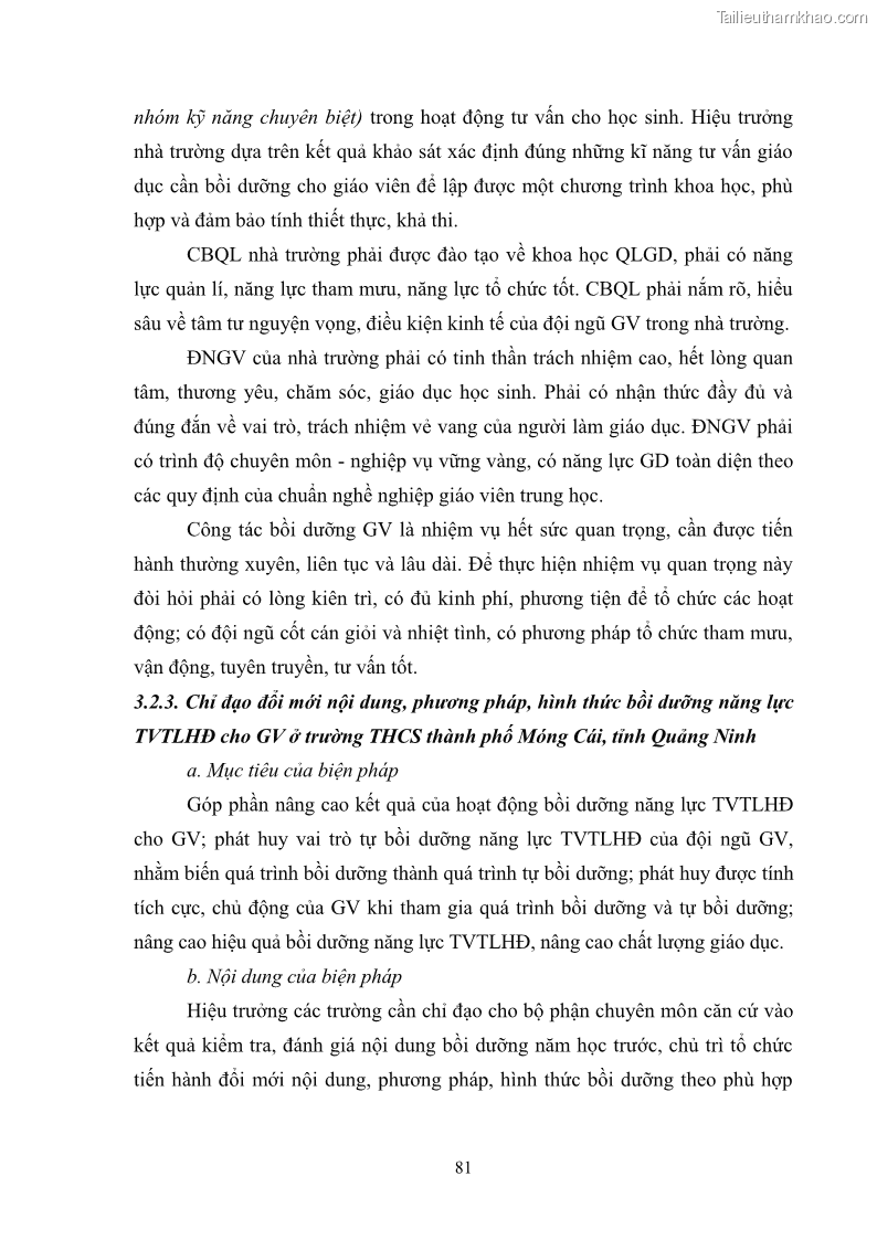 Luận văn thạc sĩ khoa học giáo dục Quản lý bồi dưỡng năng lực tư vấn tâm lý học đường cho giáo viên ở các trường trung học cơ sở thành phố Móng Cái, tỉnh Quảng Ninh - 8 Trang 93