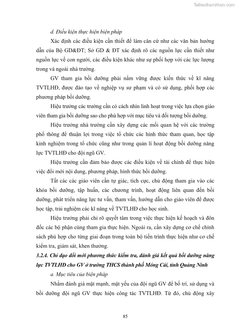 Luận văn thạc sĩ khoa học giáo dục Quản lý bồi dưỡng năng lực tư vấn tâm lý học đường cho giáo viên ở các trường trung học cơ sở thành phố Móng Cái, tỉnh Quảng Ninh - 9 Trang 97