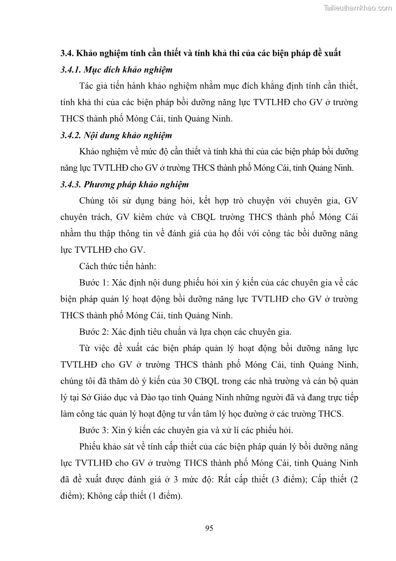 Luận văn thạc sĩ khoa học giáo dục Quản lý bồi dưỡng năng lực tư vấn tâm lý học đường cho giáo viên ở các trường trung học cơ sở thành phố Móng Cái, tỉnh Quảng Ninh - 9 Trang 107