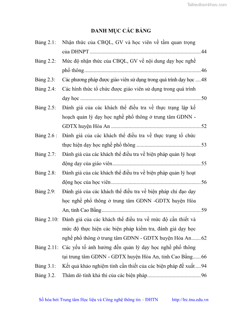 Luận văn thạc sĩ khoa học giáo dục Quản lý dạy học nghề phổ thông tại Trung tâm giáo dục nghề nghiệp - Giáo dục thường xuyên huyện Hòa An, tỉnh Cao Bằng - 1 Trang 11