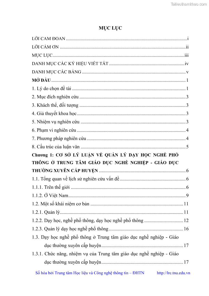 Luận văn thạc sĩ khoa học giáo dục Quản lý dạy học nghề phổ thông tại Trung tâm giáo dục nghề nghiệp - Giáo dục thường xuyên huyện Hòa An, tỉnh Cao Bằng - 1 Trang 5
