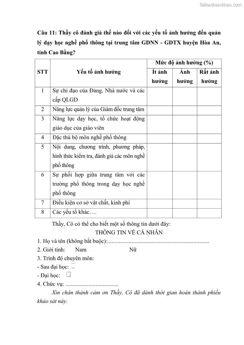 Luận văn thạc sĩ khoa học giáo dục Quản lý dạy học nghề phổ thông tại Trung tâm giáo dục nghề nghiệp - Giáo dục thường xuyên huyện Hòa An, tỉnh Cao Bằng - 11 Trang 123