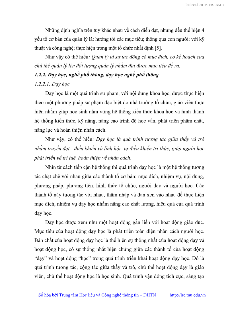 Luận văn thạc sĩ khoa học giáo dục Quản lý dạy học nghề phổ thông tại Trung tâm giáo dục nghề nghiệp - Giáo dục thường xuyên huyện Hòa An, tỉnh Cao Bằng - 2 Trang 23