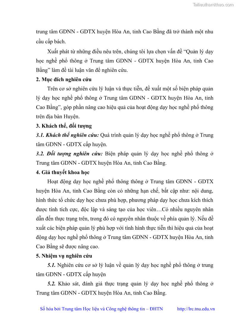 Luận văn thạc sĩ khoa học giáo dục Quản lý dạy học nghề phổ thông tại Trung tâm giáo dục nghề nghiệp - Giáo dục thường xuyên huyện Hòa An, tỉnh Cao Bằng - 2 Trang 14