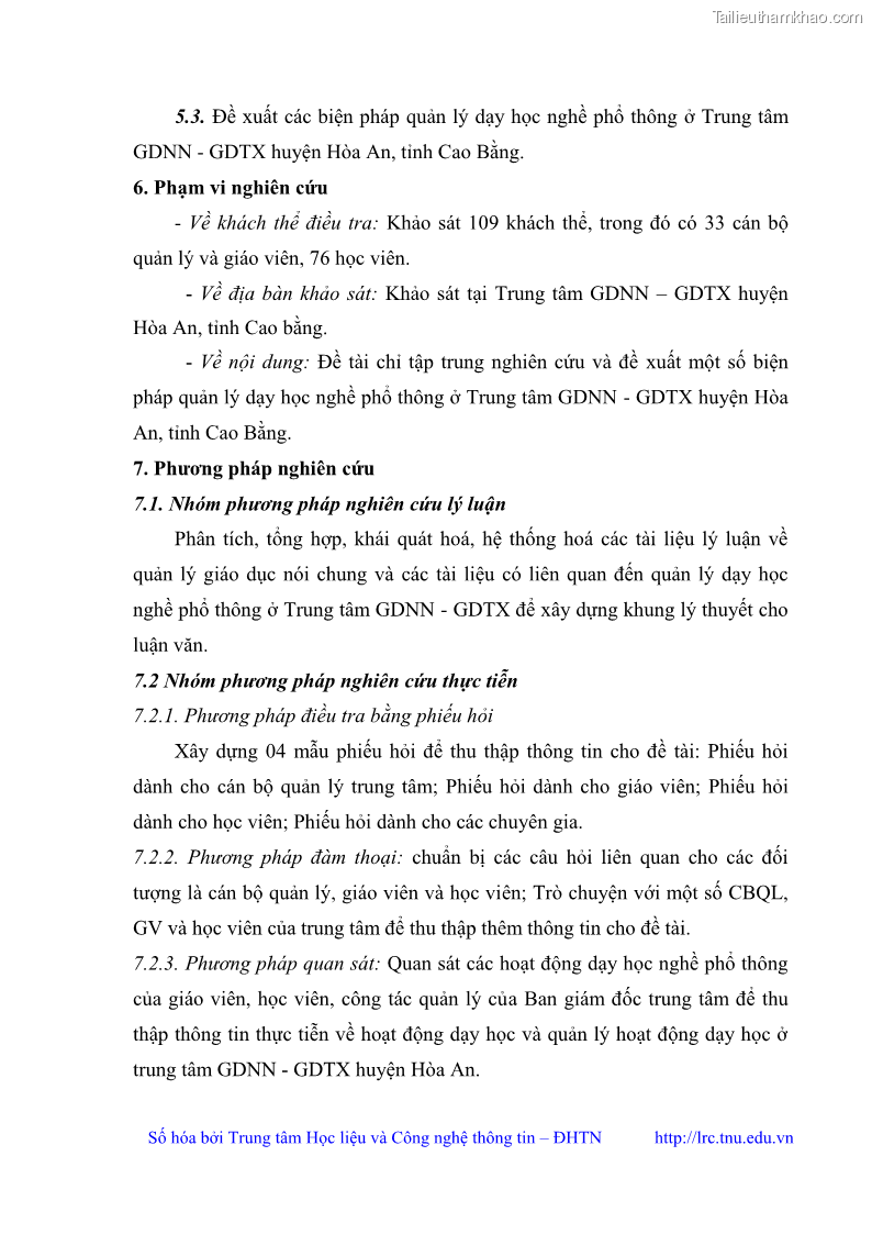 Luận văn thạc sĩ khoa học giáo dục Quản lý dạy học nghề phổ thông tại Trung tâm giáo dục nghề nghiệp - Giáo dục thường xuyên huyện Hòa An, tỉnh Cao Bằng - 2 Trang 15