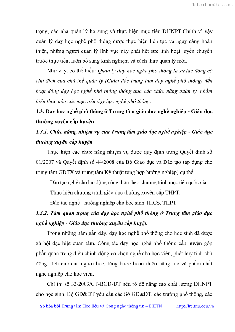 Luận văn thạc sĩ khoa học giáo dục Quản lý dạy học nghề phổ thông tại Trung tâm giáo dục nghề nghiệp - Giáo dục thường xuyên huyện Hòa An, tỉnh Cao Bằng - 3 Trang 28