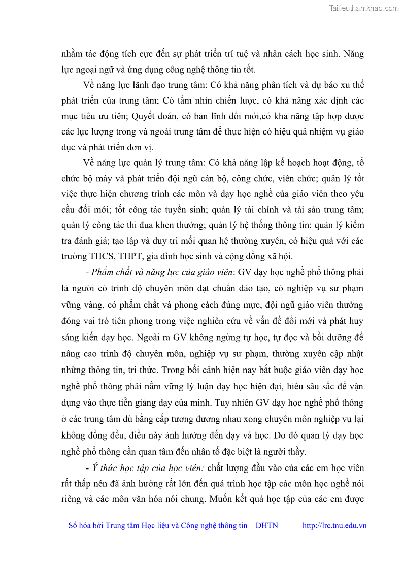 Luận văn thạc sĩ khoa học giáo dục Quản lý dạy học nghề phổ thông tại Trung tâm giáo dục nghề nghiệp - Giáo dục thường xuyên huyện Hòa An, tỉnh Cao Bằng - 4 Trang 48