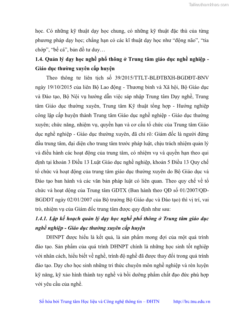Luận văn thạc sĩ khoa học giáo dục Quản lý dạy học nghề phổ thông tại Trung tâm giáo dục nghề nghiệp - Giáo dục thường xuyên huyện Hòa An, tỉnh Cao Bằng - 4 Trang 41