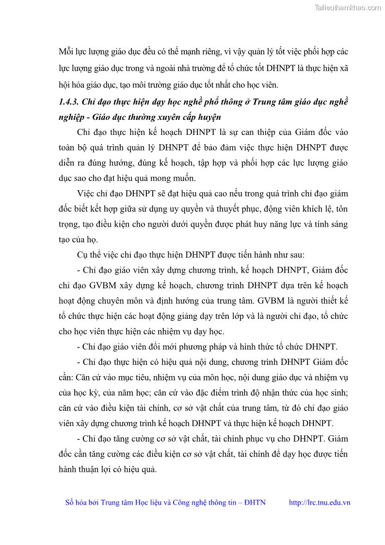 Luận văn thạc sĩ khoa học giáo dục Quản lý dạy học nghề phổ thông tại Trung tâm giáo dục nghề nghiệp - Giáo dục thường xuyên huyện Hòa An, tỉnh Cao Bằng - 4 Trang 45
