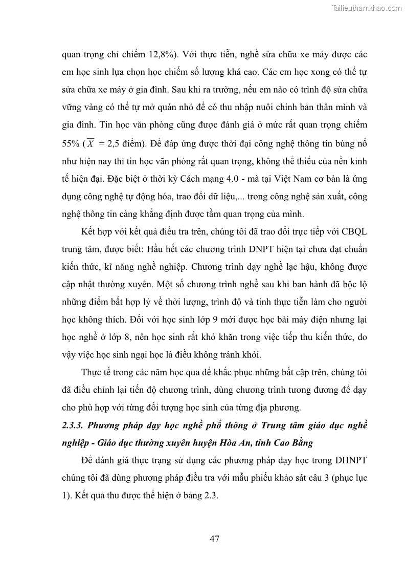 Luận văn thạc sĩ khoa học giáo dục Quản lý dạy học nghề phổ thông tại Trung tâm giáo dục nghề nghiệp - Giáo dục thường xuyên huyện Hòa An, tỉnh Cao Bằng - 5 Trang 58