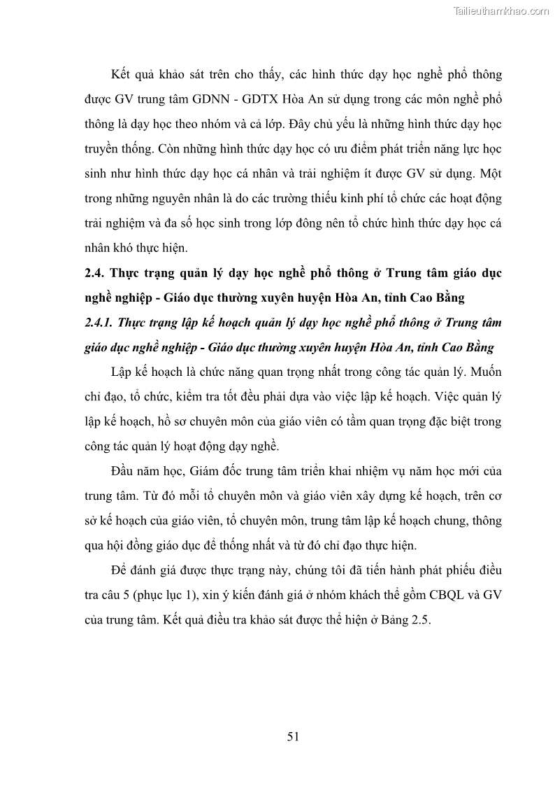 Luận văn thạc sĩ khoa học giáo dục Quản lý dạy học nghề phổ thông tại Trung tâm giáo dục nghề nghiệp - Giáo dục thường xuyên huyện Hòa An, tỉnh Cao Bằng - 6 Trang 62