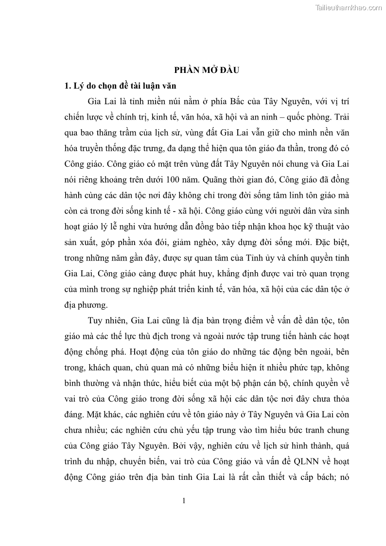 Luận văn thạc sĩ quản lý công Quản lý nhà nước đối với hoạt động của Công giáo trên địa bàn tỉnh Gia Lai - 1 Trang 10