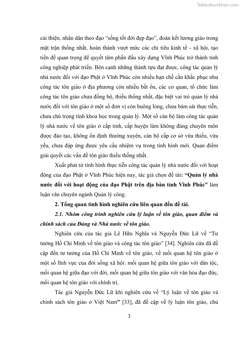 Luận văn thạc sĩ quản lý công Quản lý nhà nước đối với hoạt động của Đạo Phật trên địa bàn tỉnh Vĩnh Phúc - 1 Trang 11