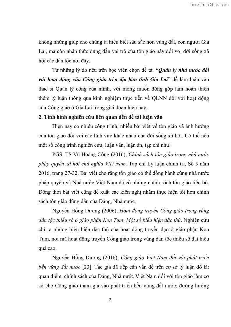 Luận văn thạc sĩ quản lý công Quản lý nhà nước đối với hoạt động của Công giáo trên địa bàn tỉnh Gia Lai - 1 Trang 11