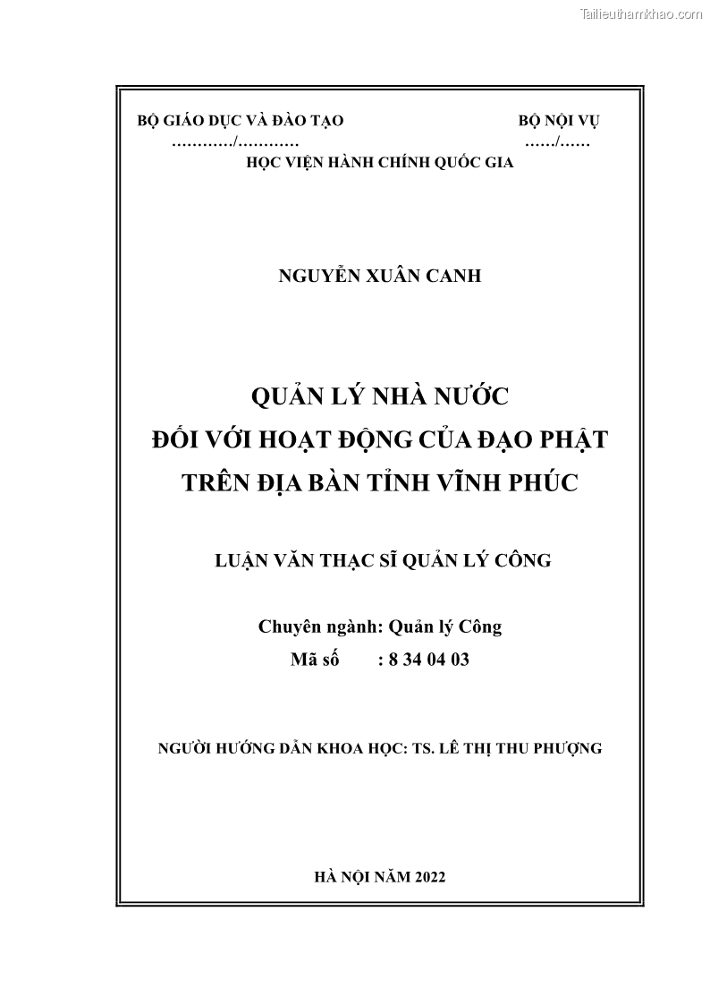Luận văn thạc sĩ quản lý công Quản lý nhà nước đối với hoạt động của Đạo Phật trên địa bàn tỉnh Vĩnh Phúc - 1 Trang 2