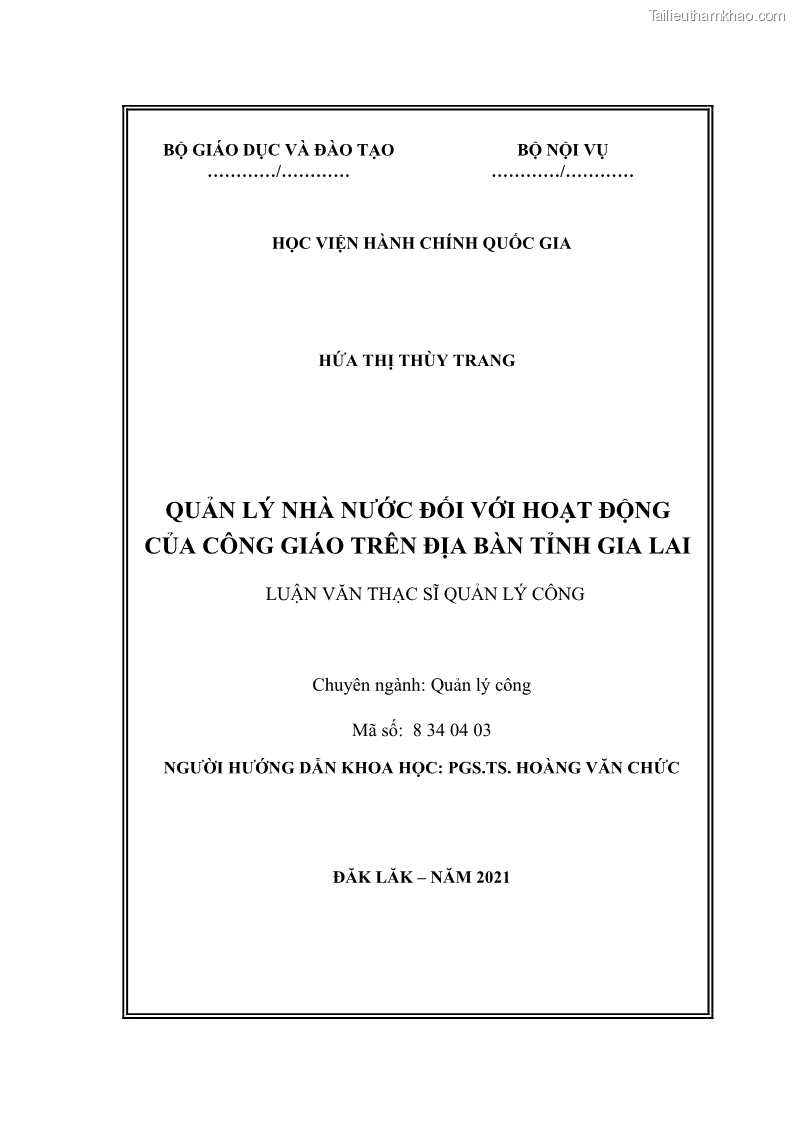 Luận văn thạc sĩ quản lý công Quản lý nhà nước đối với hoạt động của Công giáo trên địa bàn tỉnh Gia Lai - 1 Trang 2
