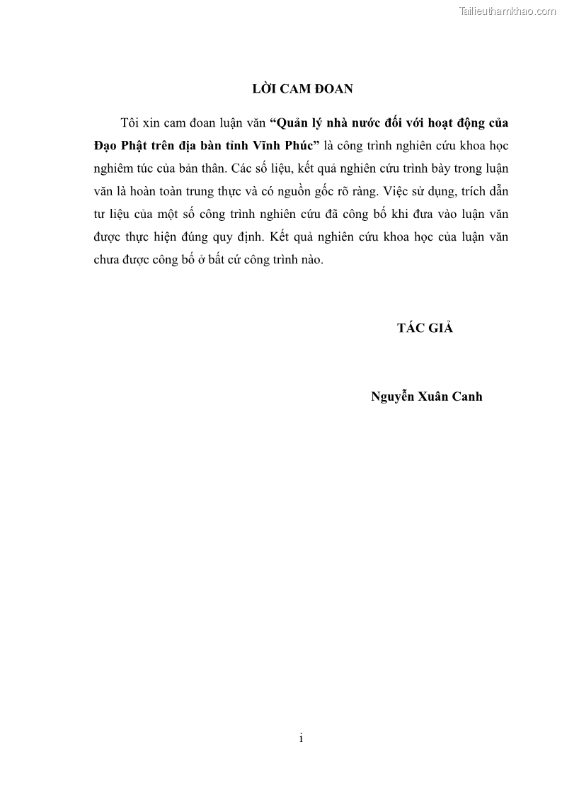 Luận văn thạc sĩ quản lý công Quản lý nhà nước đối với hoạt động của Đạo Phật trên địa bàn tỉnh Vĩnh Phúc - 1 Trang 3