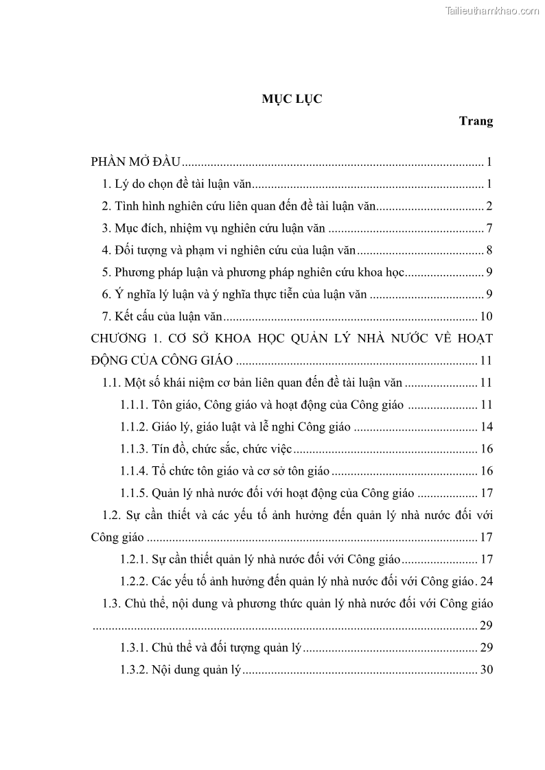 Luận văn thạc sĩ quản lý công Quản lý nhà nước đối với hoạt động của Công giáo trên địa bàn tỉnh Gia Lai - 1 Trang 5
