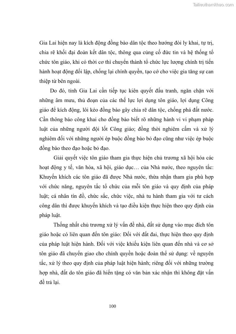 Luận văn thạc sĩ quản lý công Quản lý nhà nước đối với hoạt động của Công giáo trên địa bàn tỉnh Gia Lai - 10 Trang 109