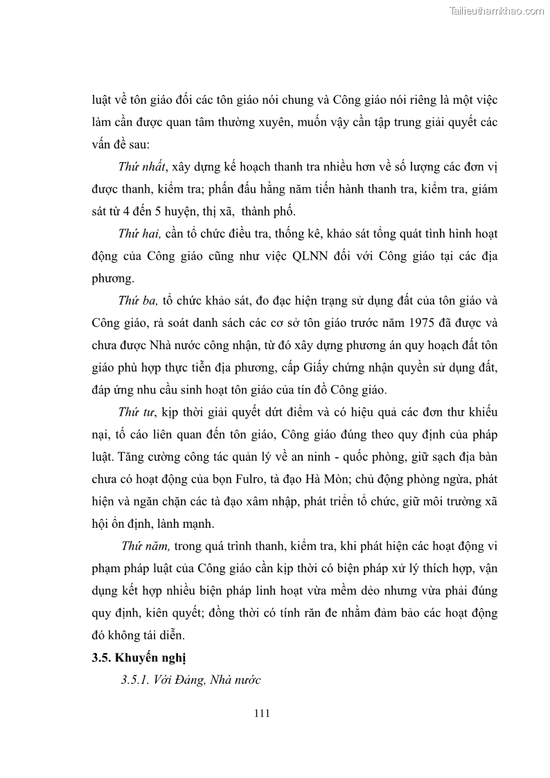 Luận văn thạc sĩ quản lý công Quản lý nhà nước đối với hoạt động của Công giáo trên địa bàn tỉnh Gia Lai - 10 Trang 120