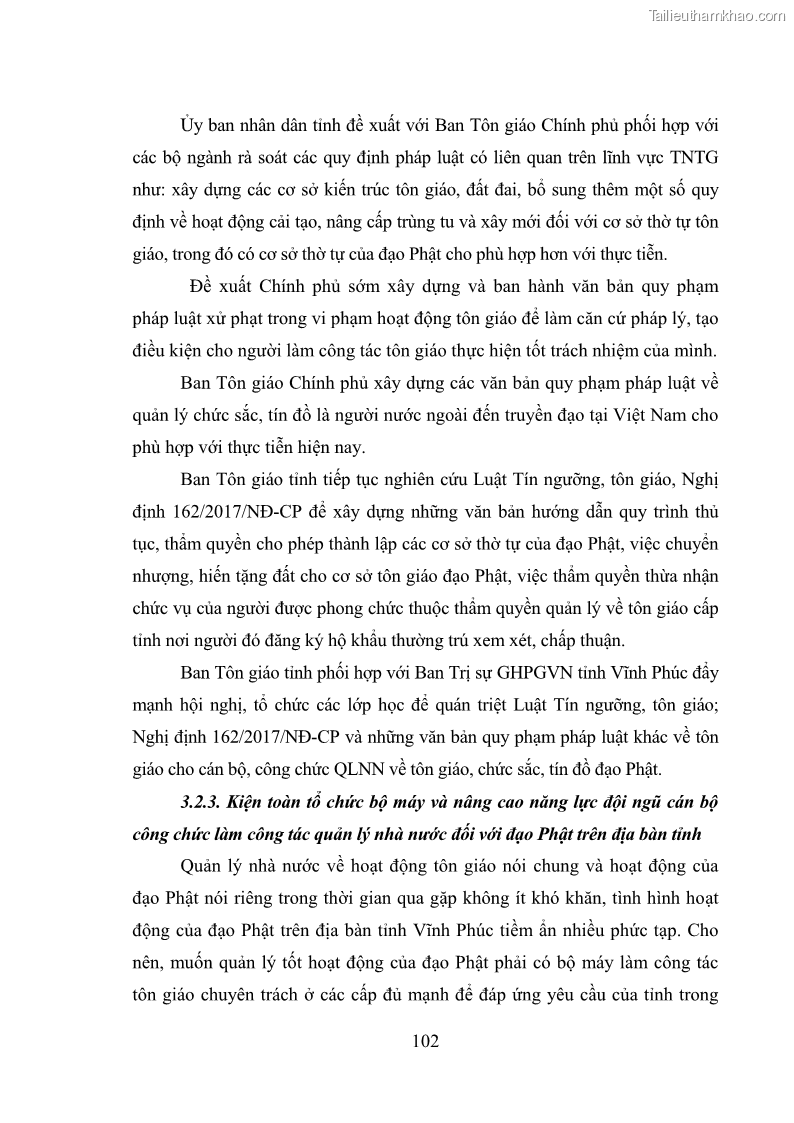 Luận văn thạc sĩ quản lý công Quản lý nhà nước đối với hoạt động của Đạo Phật trên địa bàn tỉnh Vĩnh Phúc - 10 Trang 110