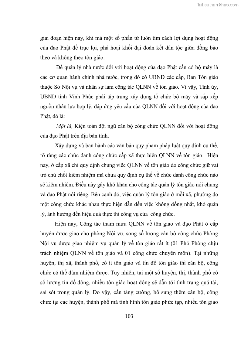 Luận văn thạc sĩ quản lý công Quản lý nhà nước đối với hoạt động của Đạo Phật trên địa bàn tỉnh Vĩnh Phúc - 10 Trang 111
