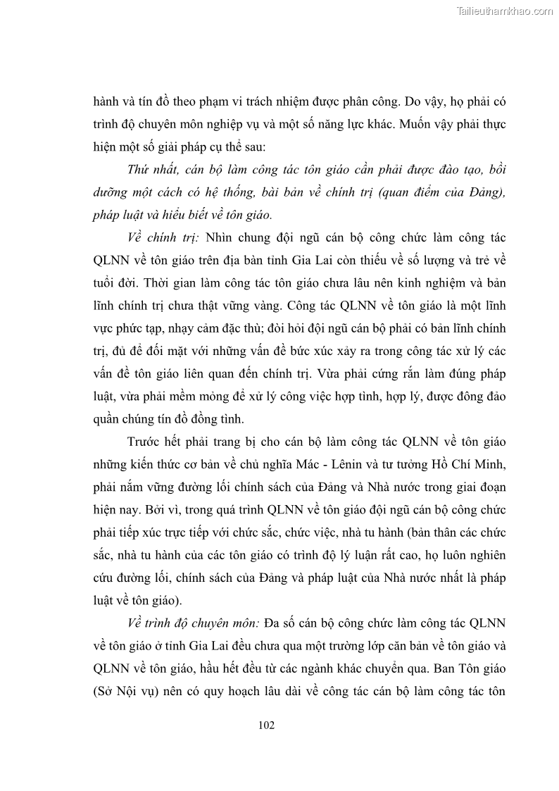 Luận văn thạc sĩ quản lý công Quản lý nhà nước đối với hoạt động của Công giáo trên địa bàn tỉnh Gia Lai - 10 Trang 111