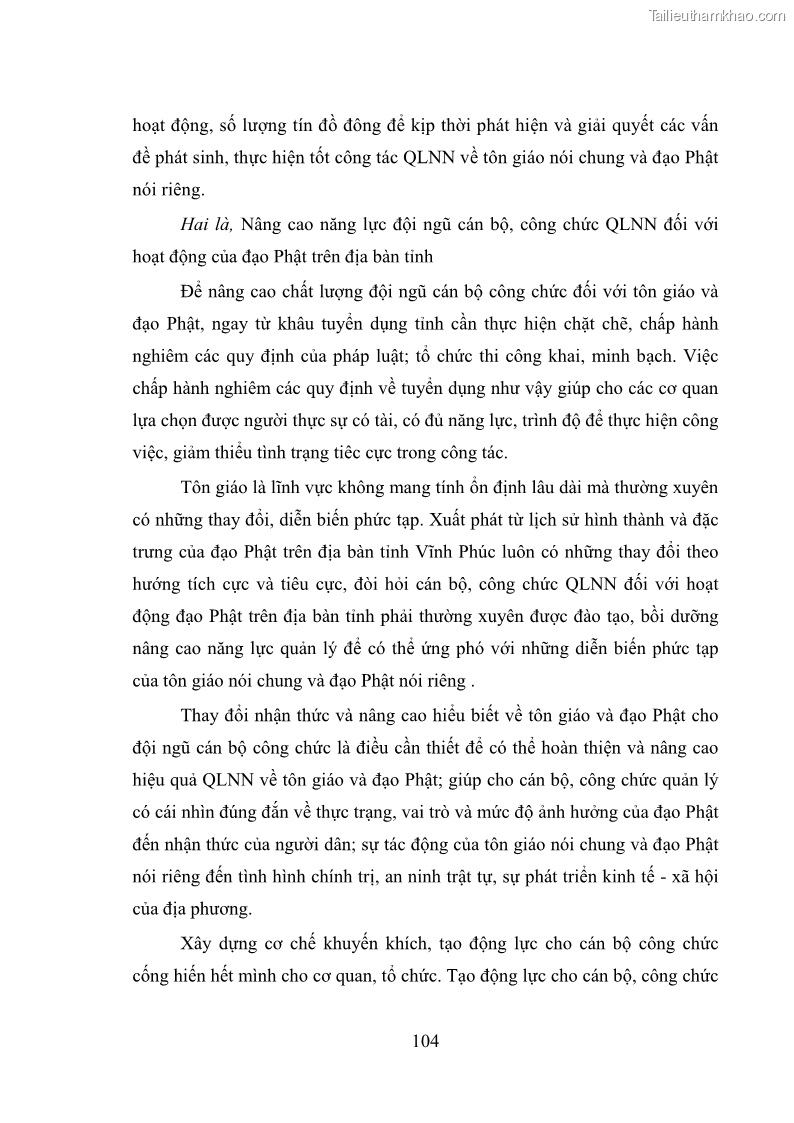 Luận văn thạc sĩ quản lý công Quản lý nhà nước đối với hoạt động của Đạo Phật trên địa bàn tỉnh Vĩnh Phúc - 10 Trang 112