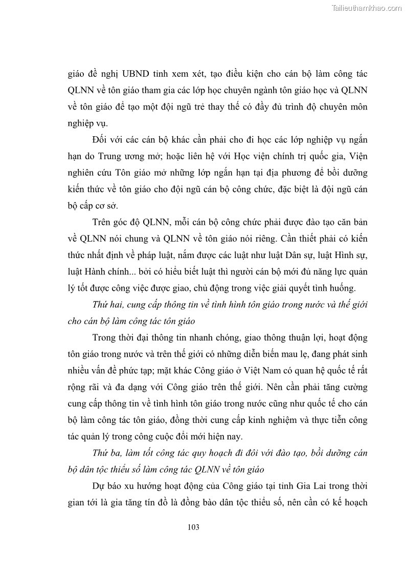 Luận văn thạc sĩ quản lý công Quản lý nhà nước đối với hoạt động của Công giáo trên địa bàn tỉnh Gia Lai - 10 Trang 112