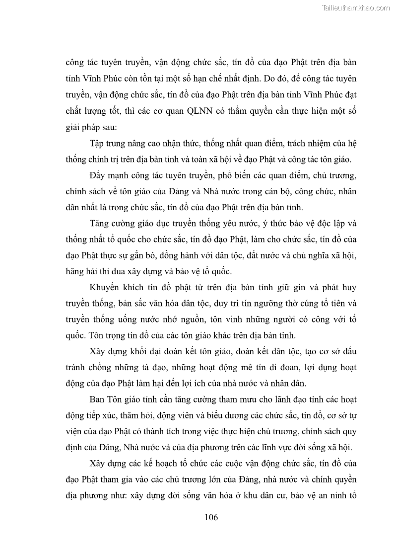 Luận văn thạc sĩ quản lý công Quản lý nhà nước đối với hoạt động của Đạo Phật trên địa bàn tỉnh Vĩnh Phúc - 10 Trang 114