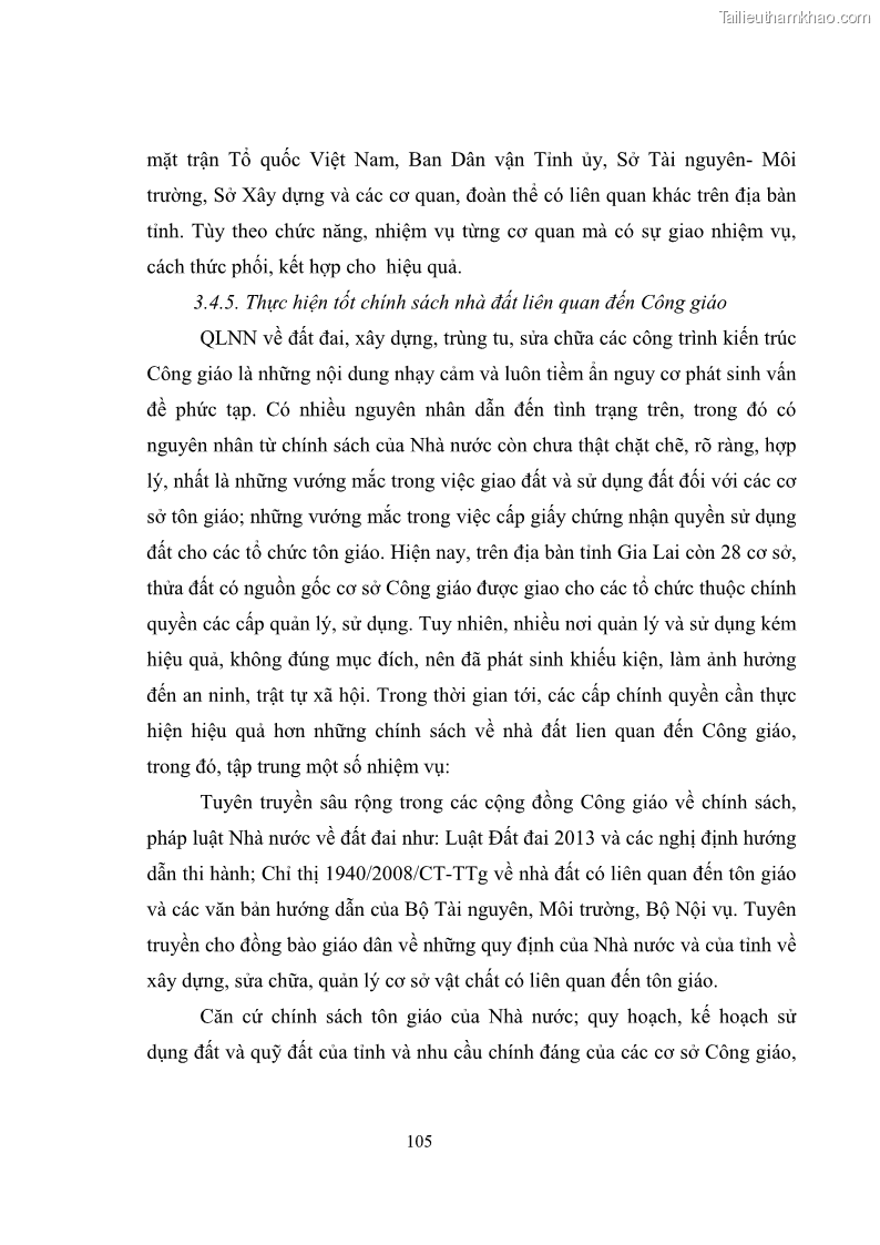 Luận văn thạc sĩ quản lý công Quản lý nhà nước đối với hoạt động của Công giáo trên địa bàn tỉnh Gia Lai - 10 Trang 114