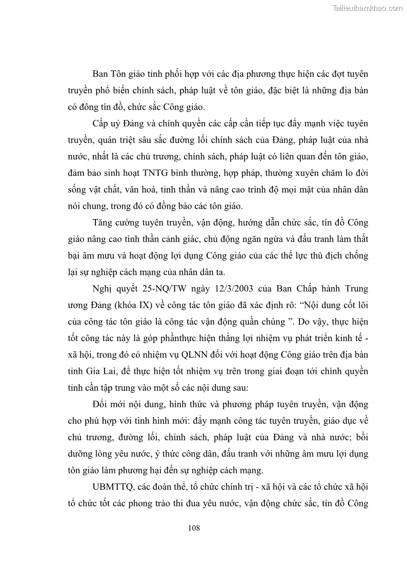 Luận văn thạc sĩ quản lý công Quản lý nhà nước đối với hoạt động của Công giáo trên địa bàn tỉnh Gia Lai - 10 Trang 117