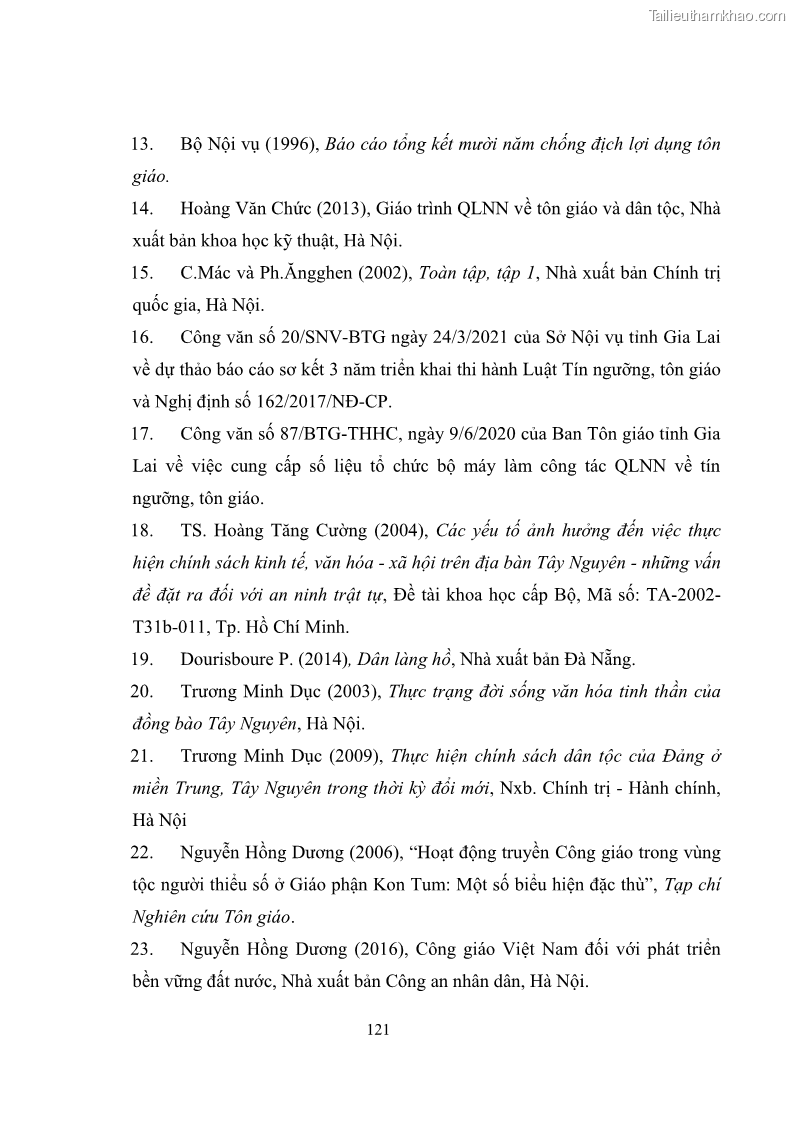 Luận văn thạc sĩ quản lý công Quản lý nhà nước đối với hoạt động của Công giáo trên địa bàn tỉnh Gia Lai - 11 Trang 130