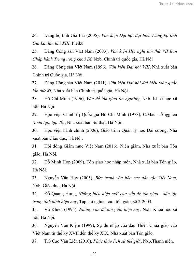 Luận văn thạc sĩ quản lý công Quản lý nhà nước đối với hoạt động của Công giáo trên địa bàn tỉnh Gia Lai - 11 Trang 131
