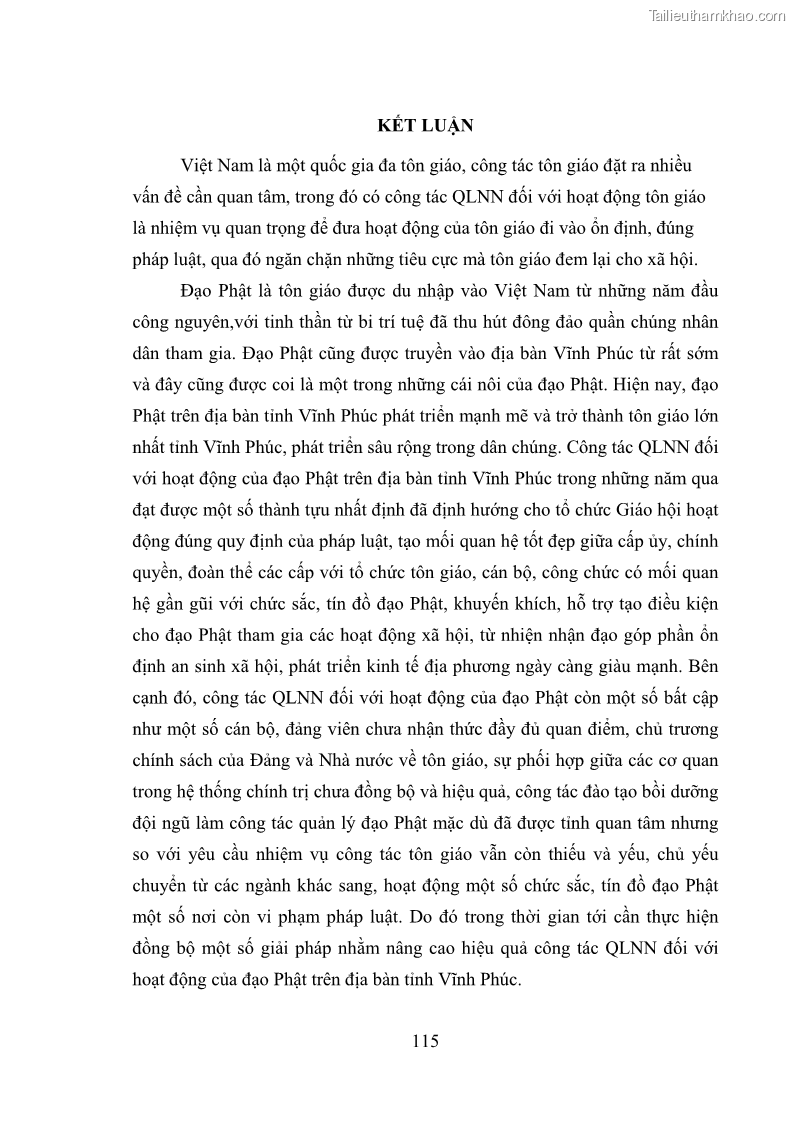 Luận văn thạc sĩ quản lý công Quản lý nhà nước đối với hoạt động của Đạo Phật trên địa bàn tỉnh Vĩnh Phúc - 11 Trang 123
