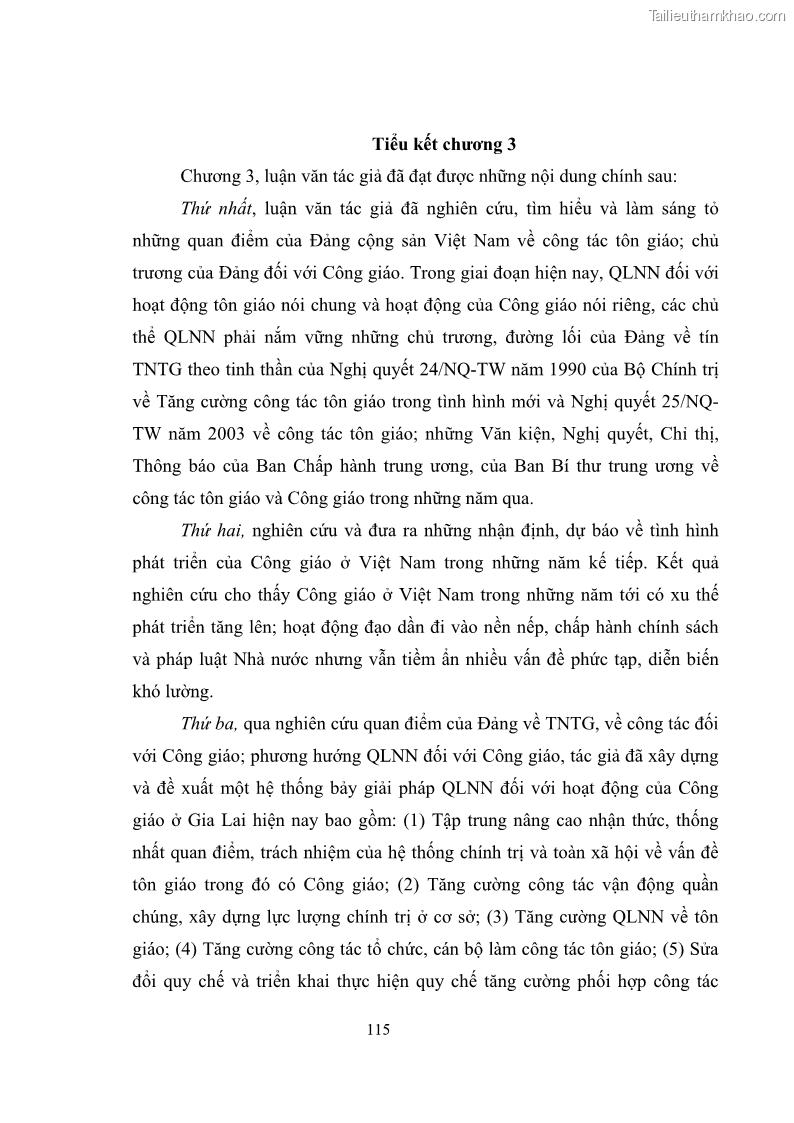 Luận văn thạc sĩ quản lý công Quản lý nhà nước đối với hoạt động của Công giáo trên địa bàn tỉnh Gia Lai - 11 Trang 124