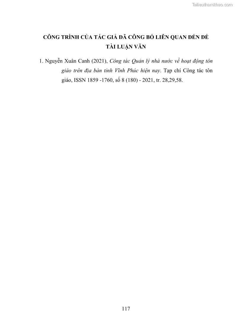 Luận văn thạc sĩ quản lý công Quản lý nhà nước đối với hoạt động của Đạo Phật trên địa bàn tỉnh Vĩnh Phúc - 11 Trang 125