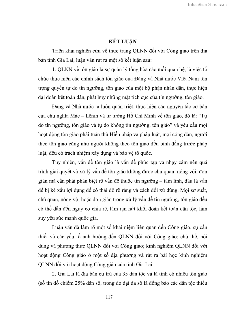 Luận văn thạc sĩ quản lý công Quản lý nhà nước đối với hoạt động của Công giáo trên địa bàn tỉnh Gia Lai - 11 Trang 126